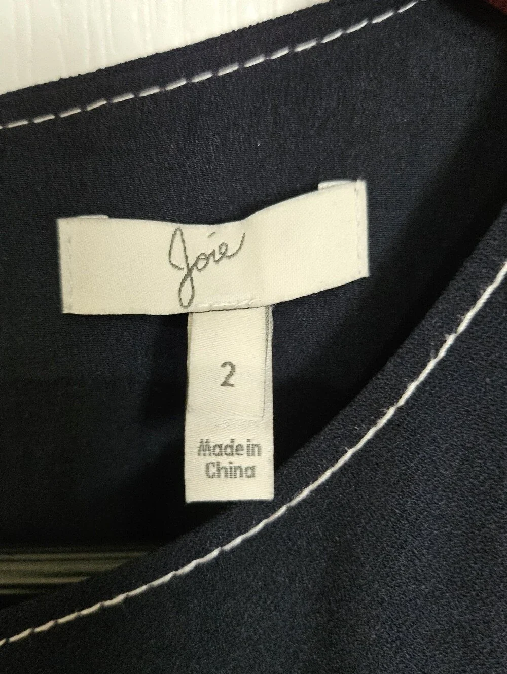 Joie Navy Blue Contrast Stitch Sleeveless Jumpsuit Tie Waist Women's Size 2.